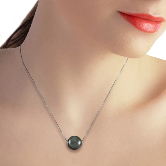 14K. GOLD NECKLACE WITH 16.0 mm BLACK SHELL PEARL - Picture 3 of 6
